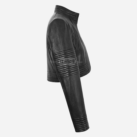 ZINI Women's Cropped Leather Jacket in Black