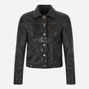 NOXERA Women's Black Leather Denim Jacket