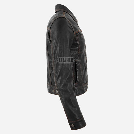 NOXERA Women's Black Leather Denim Jacket