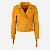 ZESSIA Women Fringe Detail Leather Biker Jacket