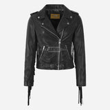 ZESSIA Women Fringe Detail Leather Biker Jacket