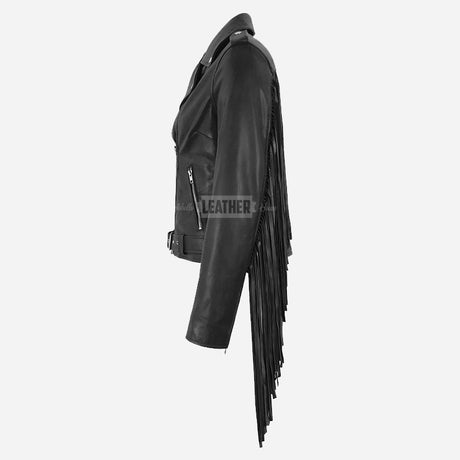 ZESSIA Women Fringe Detail Leather Biker Jacket