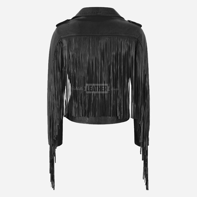 ZESSIA Women Fringe Detail Leather Biker Jacket