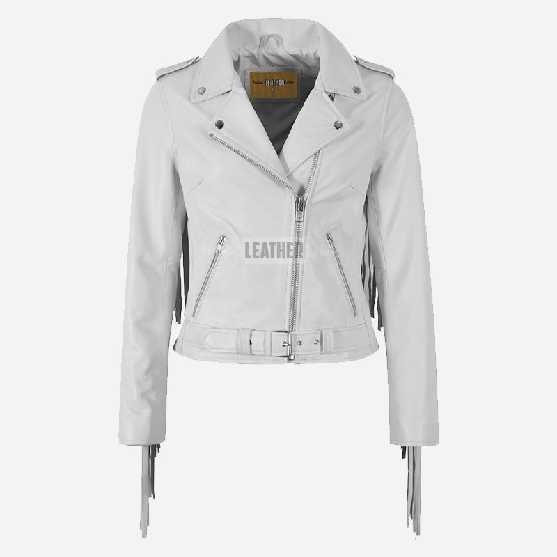 ZESSIA Women Fringe Detail Leather Biker Jacket