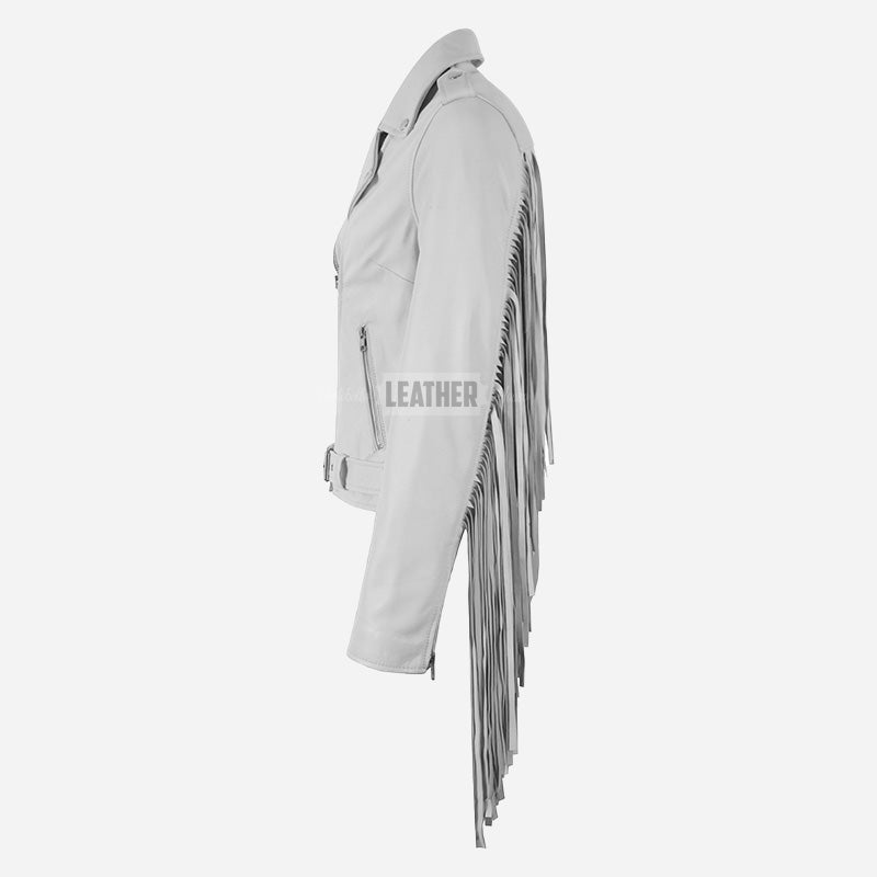 ZESSIA Women Fringe Detail Leather Biker Jacket