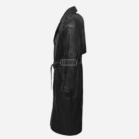 KINGSLEY Men's Black Leather Trench Coat