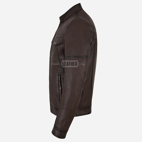 BRAVORN Men's Leather Racer Jacket