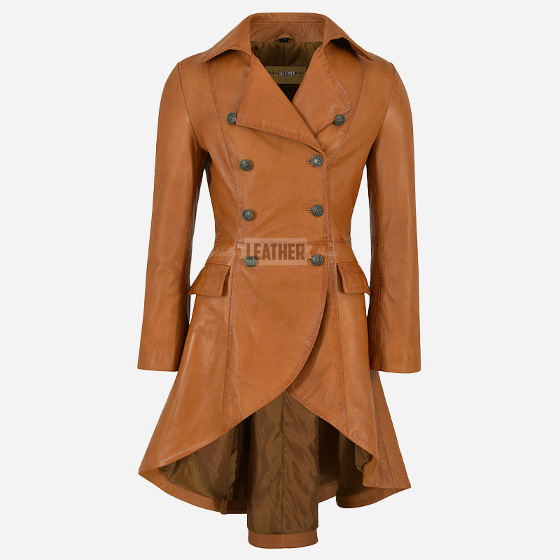 SOLENNE Women's Flared Bottom Leather Coat
