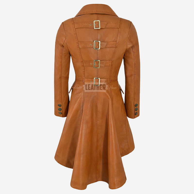 SOLENNE Women's Flared Bottom Leather Coat