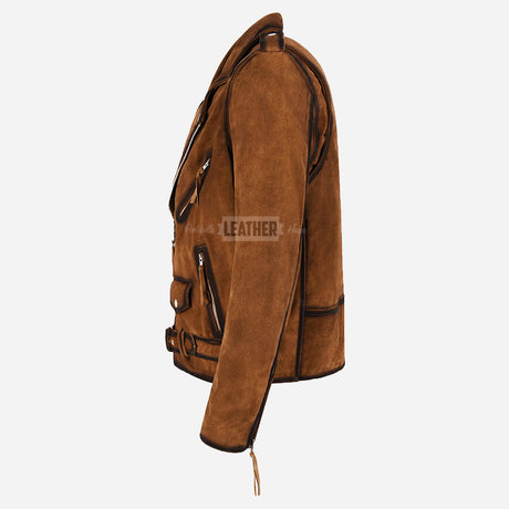 DAVIES Men’s Suede Biker Jacket Tan Waxed