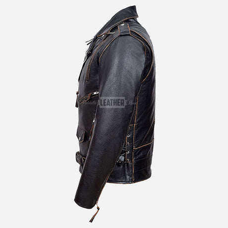EAGLE EMBOSSED Vintage Buffed Leather Biker Jacket