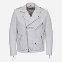 GRUZE Men’s White Leather Biker Jacket