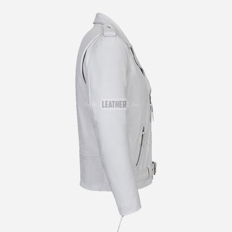 GRUZE Men’s White Leather Biker Jacket