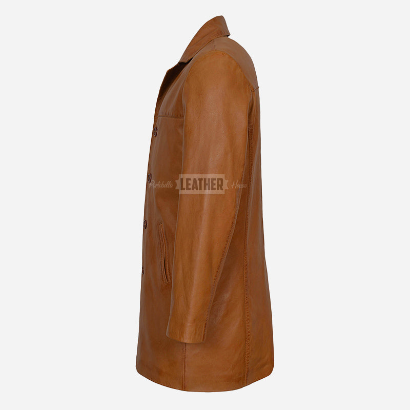 RANIER Men's 3/4 Length Leather Overcoat