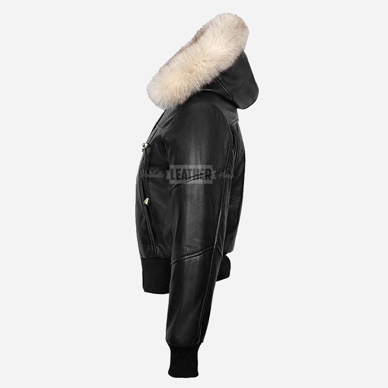 WELLSTONE Women's Hooded Leather Jacket