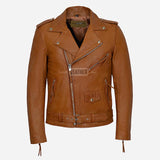 BRUZE Men’s Classic Leather Biker Jacket Tan