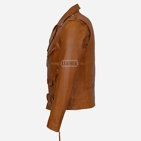 BRUZE Men’s Classic Leather Biker Jacket Tan