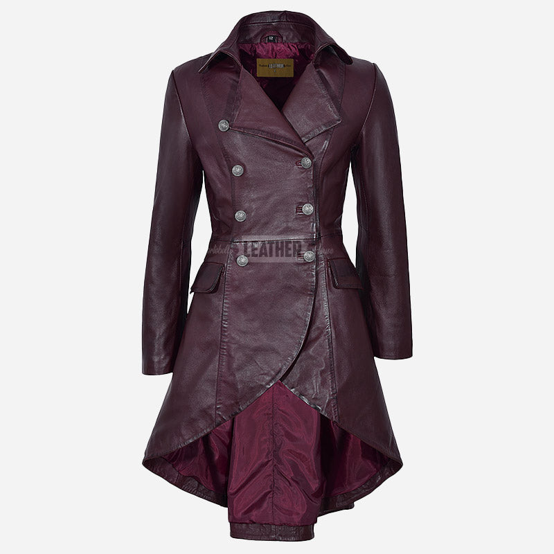 SOLENNE Women's Flared Bottom Leather Coat
