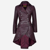 SOLENNE Women's Flared Bottom Leather Coat