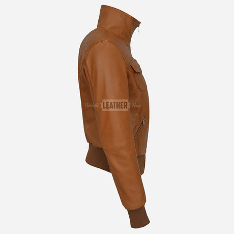 AIVIE Women's Leather Bomber Jacket