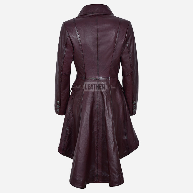 SOLENNE Women's Flared Bottom Leather Coat