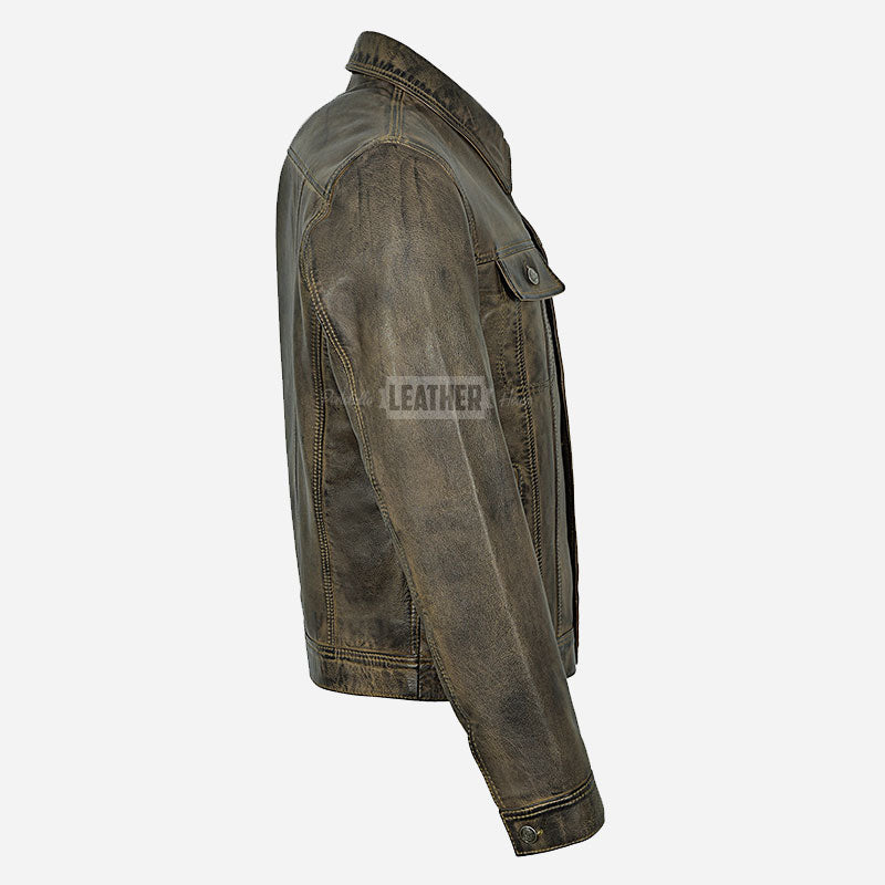 JAXLEY Men's Leather Trucker Denim Jacket