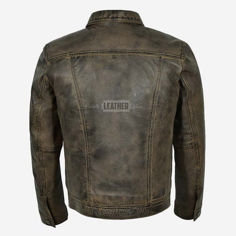 JAXLEY Men's Leather Trucker Denim Jacket