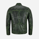 AZREN Mens Green Leather Biker Jacket