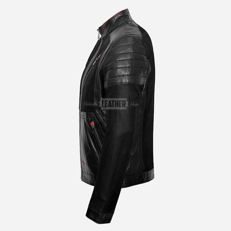 IRONHIDE Black Leather and Fabric Jacket