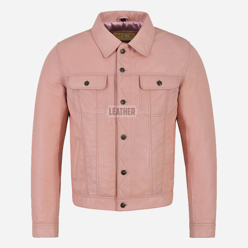 JAXLEY Leather Trucker Denim Jacket for Men