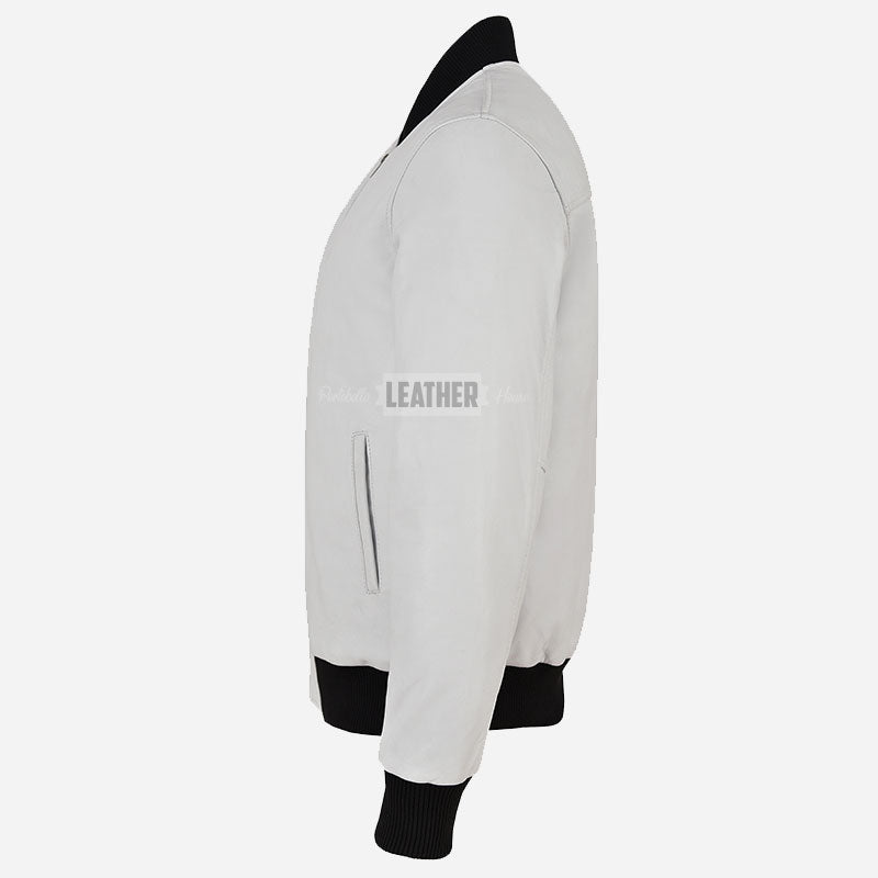 WILTON MA-1 Men's White Leather Bomber Jacket