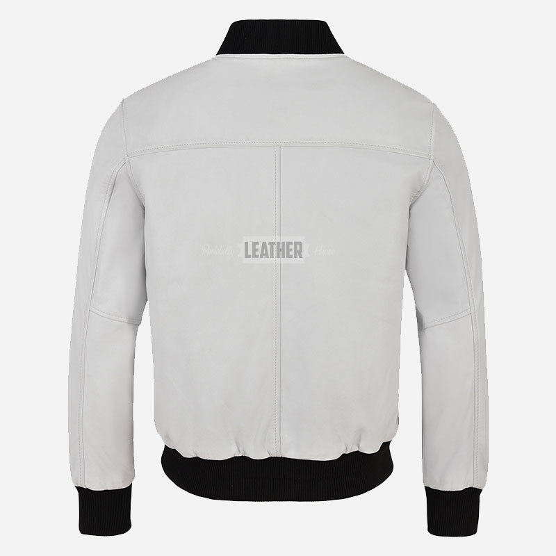 WILTON MA-1 Men's White Leather Bomber Jacket