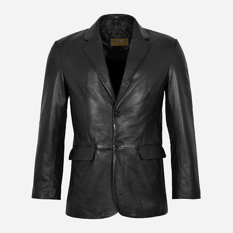 KEVRA Black Leather Coat Blazer
