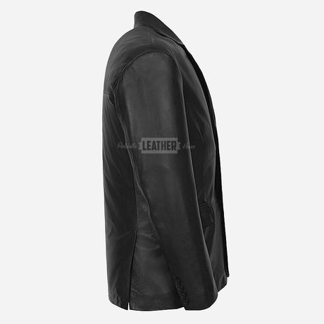 AUREX Men's Black Leather Blazer Jacket