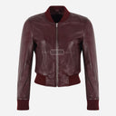 ZARELLE Women's Cropped Leather Bomber Jacket