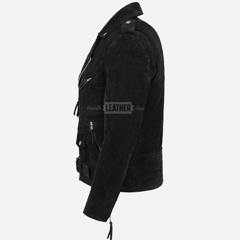 DAVIES Men’s Black Suede Biker Jacket