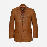 AUREX Men's Tan Leather Blazer Jacket