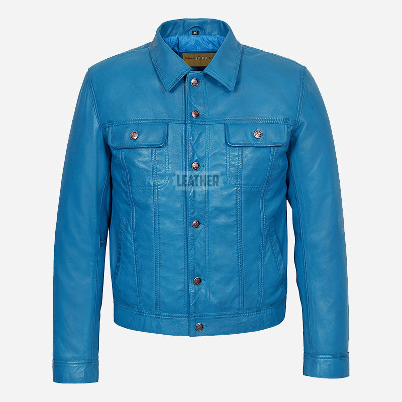 JAXLEY Men's Leather Trucker Denim Jacket