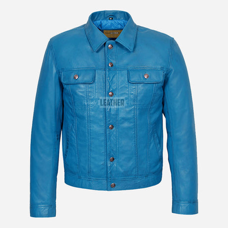 JAXLEY Men's Leather Trucker Denim Jacket
