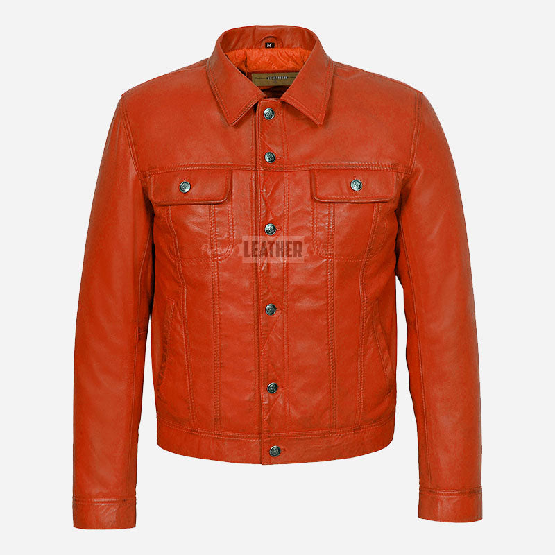JAXLEY Leather Trucker Denim Jacket for Men