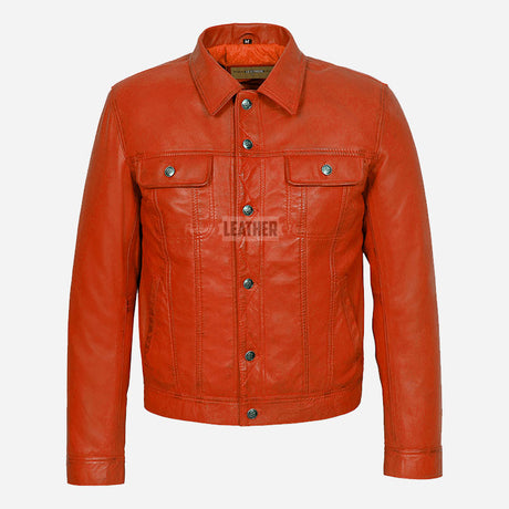 JAXLEY Leather Trucker Denim Jacket for Men