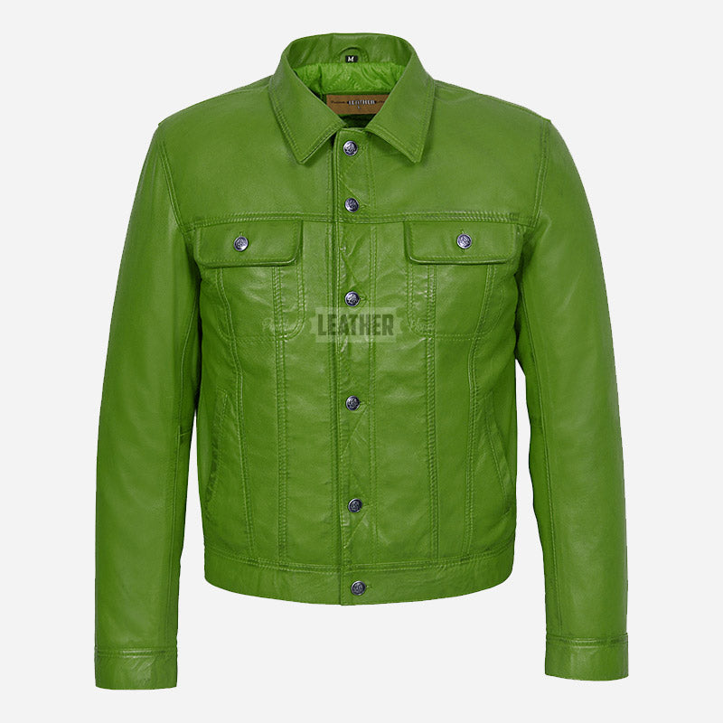 JAXLEY Men's Leather Trucker Denim Jacket