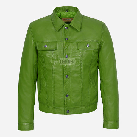 JAXLEY Men's Leather Trucker Denim Jacket