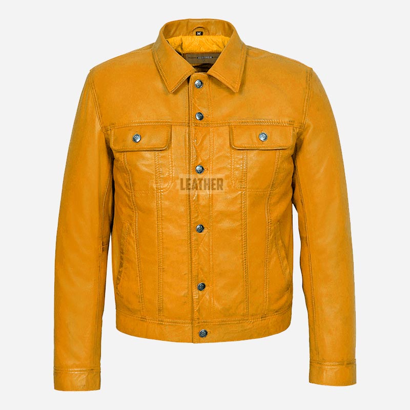 JAXLEY Leather Trucker Denim Jacket for Men