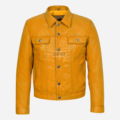 JAXLEY Leather Trucker Denim Jacket for Men