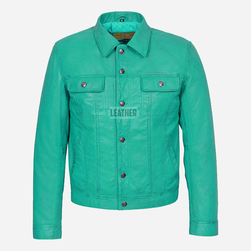 JAXLEY Leather Trucker Denim Jacket for Men