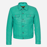 JAXLEY Leather Trucker Denim Jacket for Men