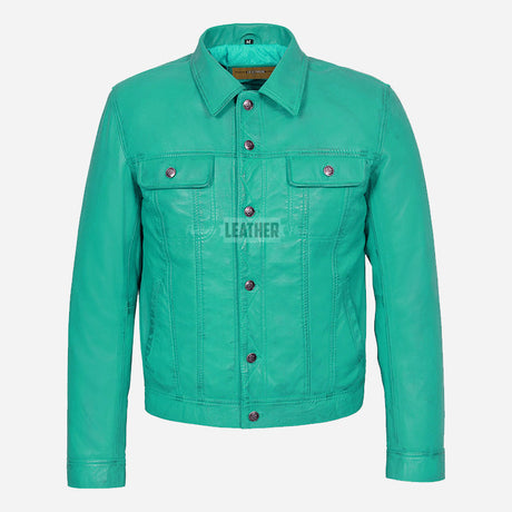 JAXLEY Leather Trucker Denim Jacket for Men