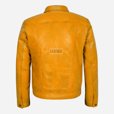 JAXLEY Leather Trucker Denim Jacket for Men