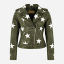 STELVIA Women's Star Appliqué Leather Biker Jacket